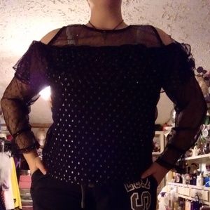 Black and silver cold shoulder top